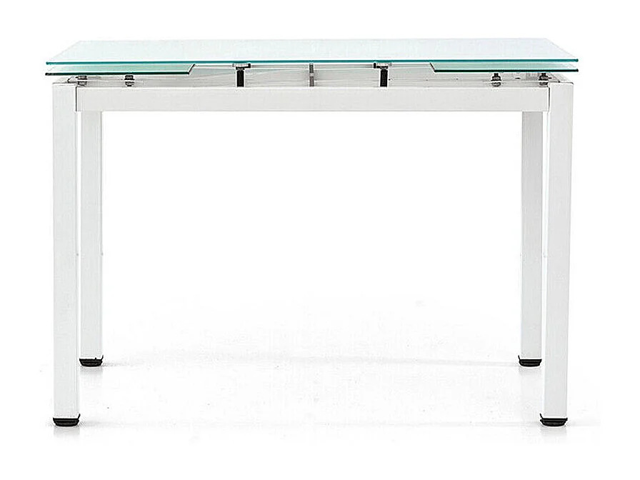Mesa de metal blanco y tablero extensible de cristal blanco 110x70cm - RAPALLO