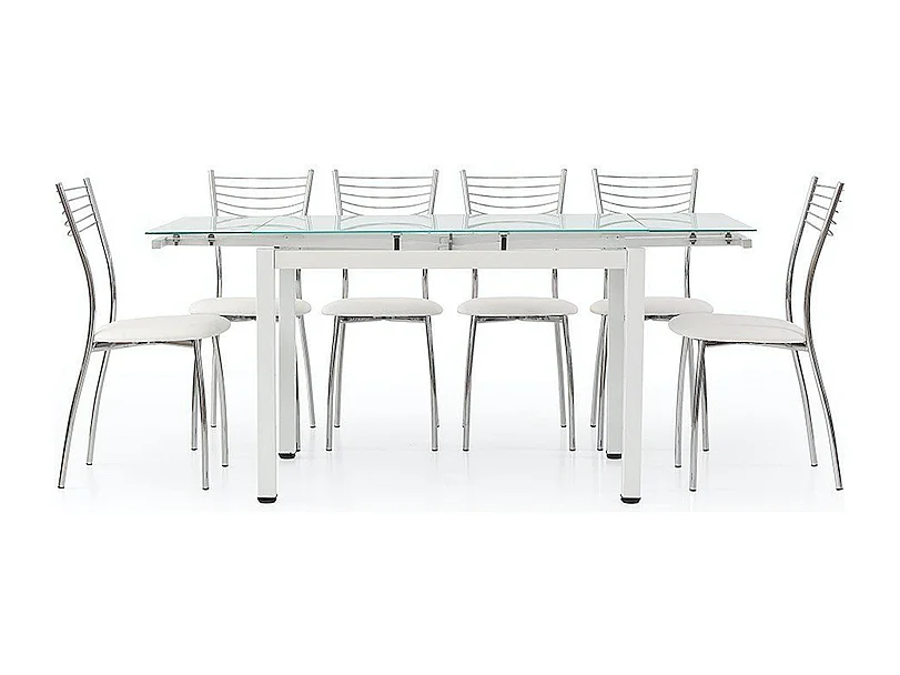Mesa de metal blanco y tablero extensible de cristal blanco 110x70cm - RAPALLO