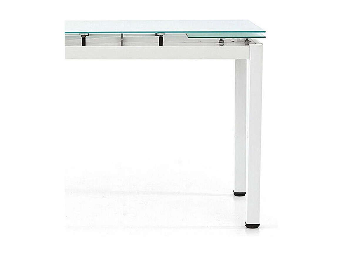 Mesa de metal blanco y tablero extensible de cristal blanco 110x70cm - RAPALLO