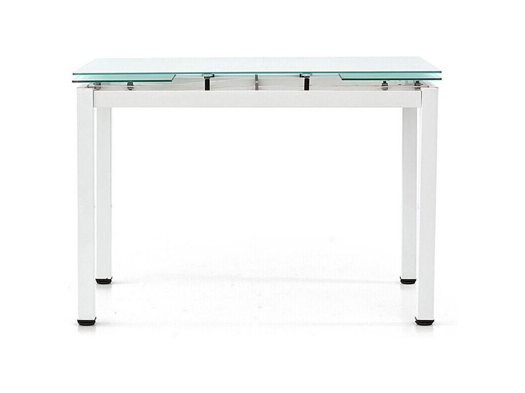 Witte metalen tafel en uitschuifbaar wit glazen blad 110x70cm - RAPALLO
