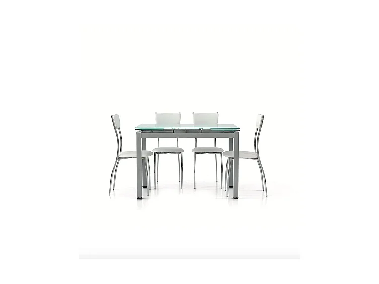Table en métal gris et plateau extensible en verre blanc 110x70cm - RAPALLO