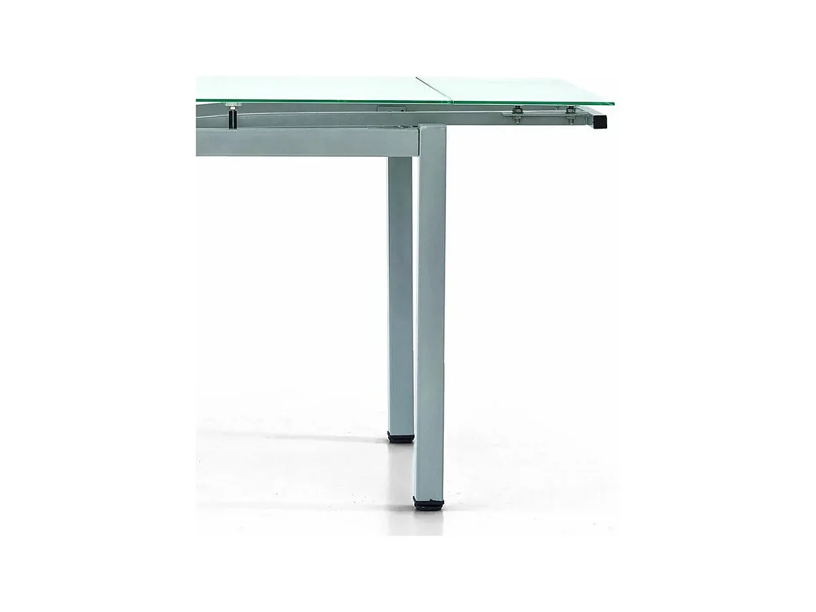 Table en métal gris et plateau extensible en verre blanc 110x70cm - RAPALLO
