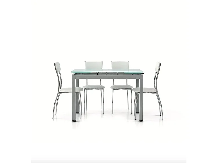 Tavolo in metallo grigio e piano in vetro bianco allungabile 110x70cm - RAPALLO