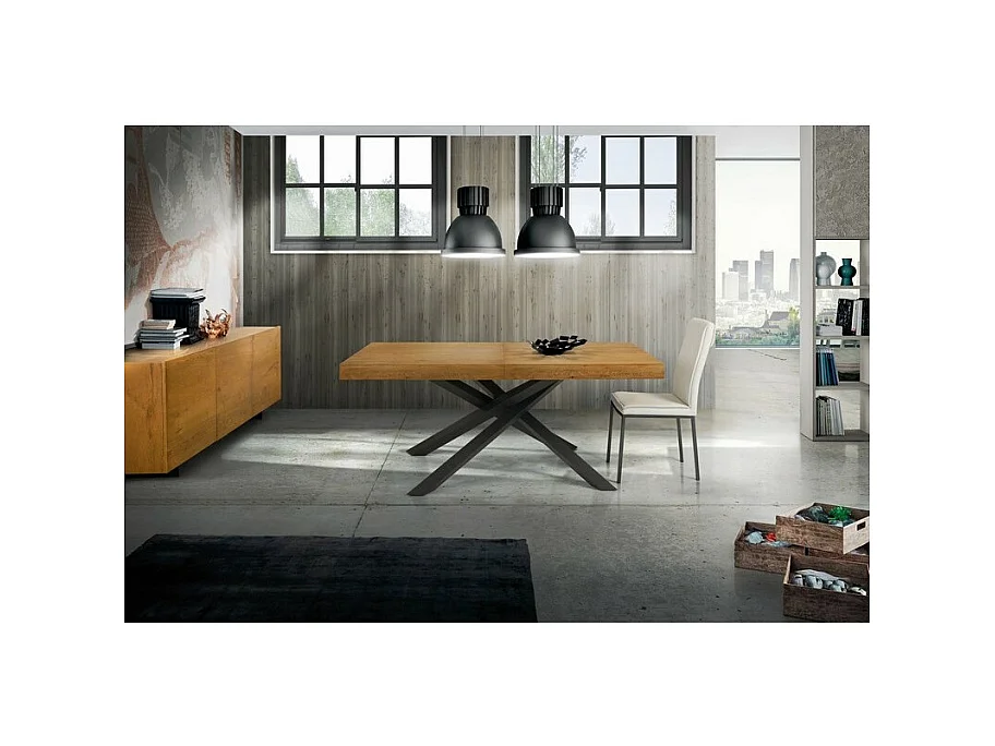 160x90 cm - 260x90 cm table à rallonge en placage de chêne noueux - ARGENTARIO