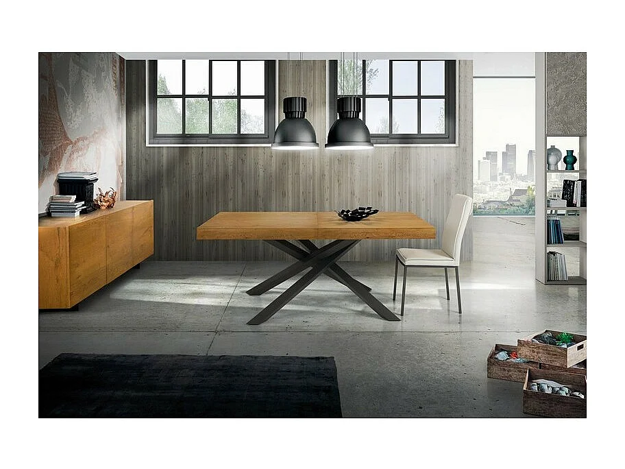 160x90 cm - 260x90 cm table à rallonge en placage de chêne noueux - ARGENTARIO