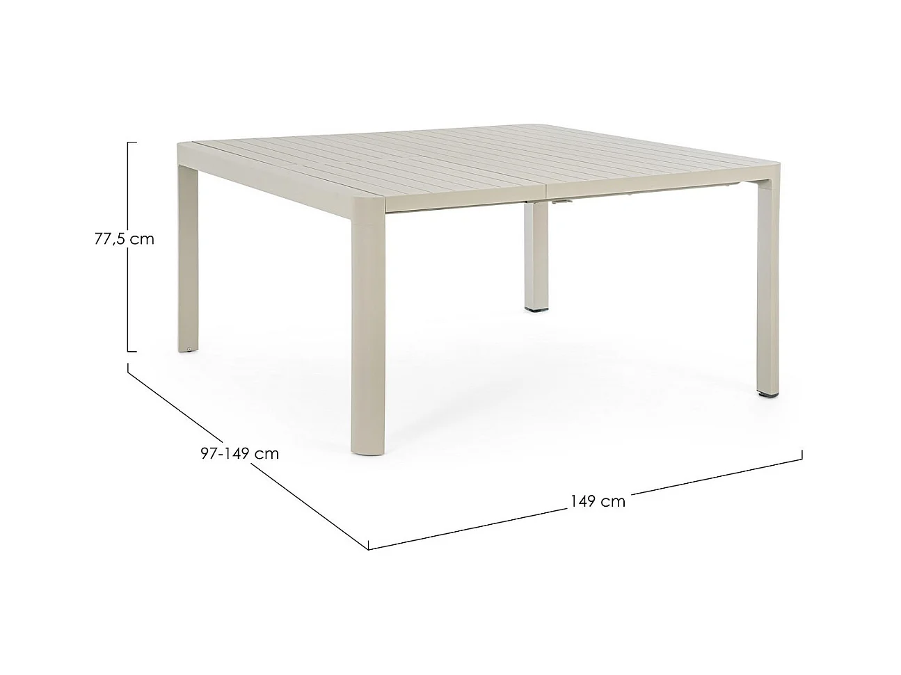 Table à rallonge en aluminium gris tourterelle 149×97 cm - 149×149 cm - KIPLIN