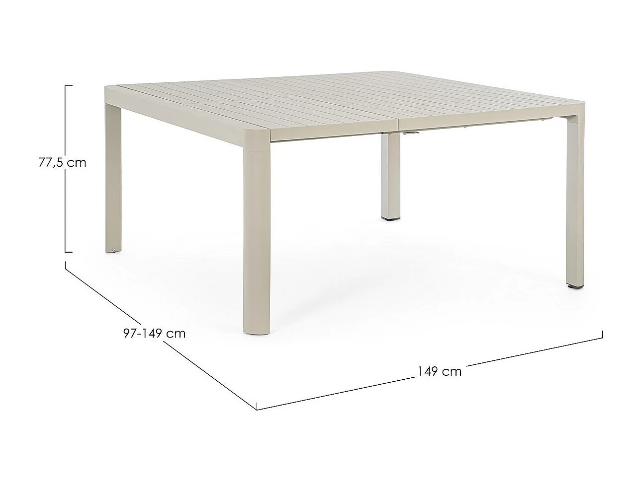 Ausziehbarer Aluminiumtisch taubengrau 149×97 cm - 149×149 cm - KIPLIN