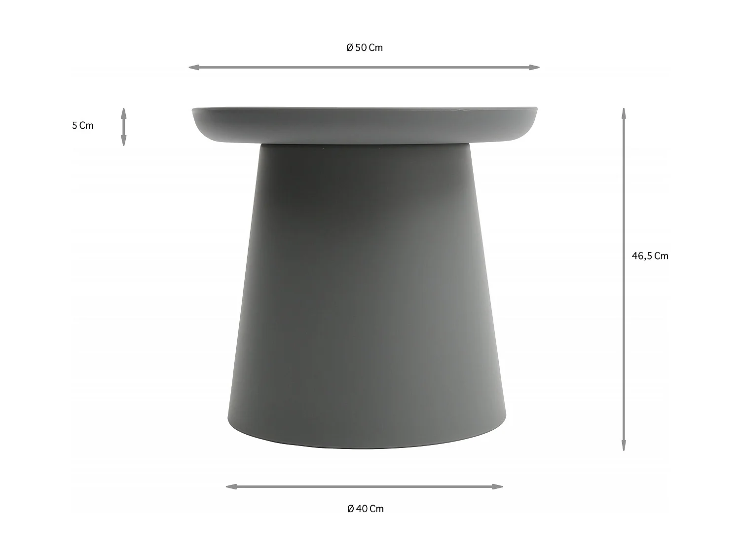 Tavolino rotondo in polipropilene, Grigio, 50x50x46 cm - IBIZA