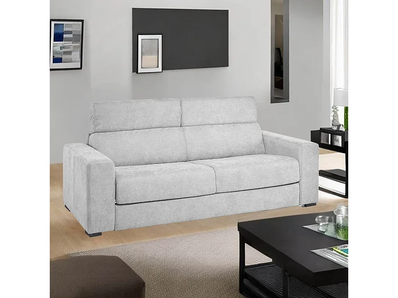 Divano letto 3 posti Crien tessuto Luna grigio chiaro 205x97x83H