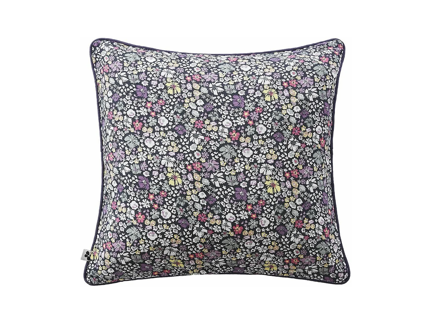 SOIZIC - Coussin Déhoussable 45x45cm Gaze de Coton Imprimé Bleu-Violet Imprimé Fleurs