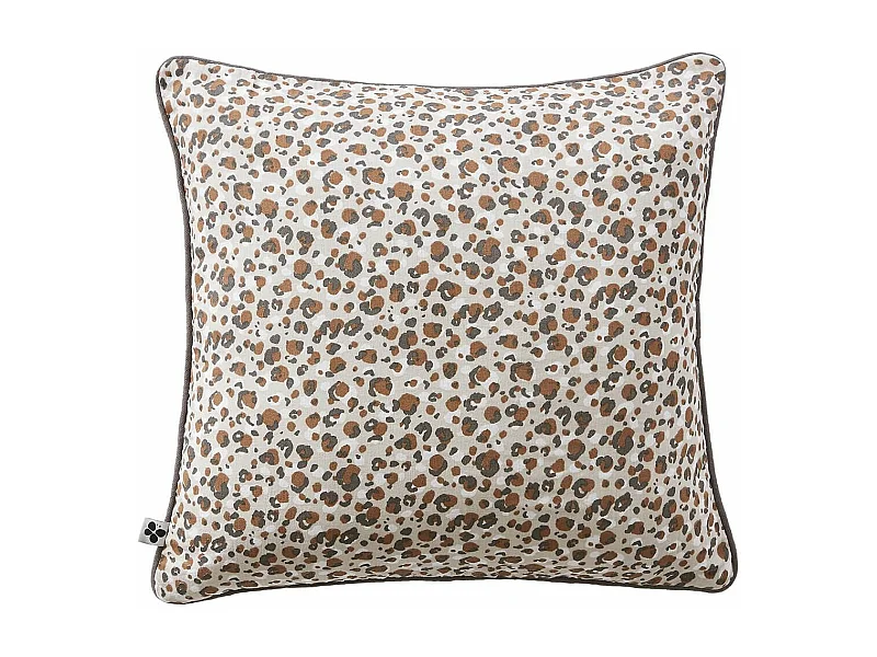 SOLENE - Coussin Déhoussable 45x45cm Gaze de Coton Imprimé Tâcheté Brun
