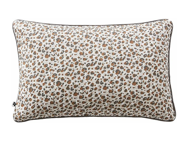 SOLENE - Coussin Déhoussable 40x60cm Gaze de Coton Imprimé Tâcheté Brun