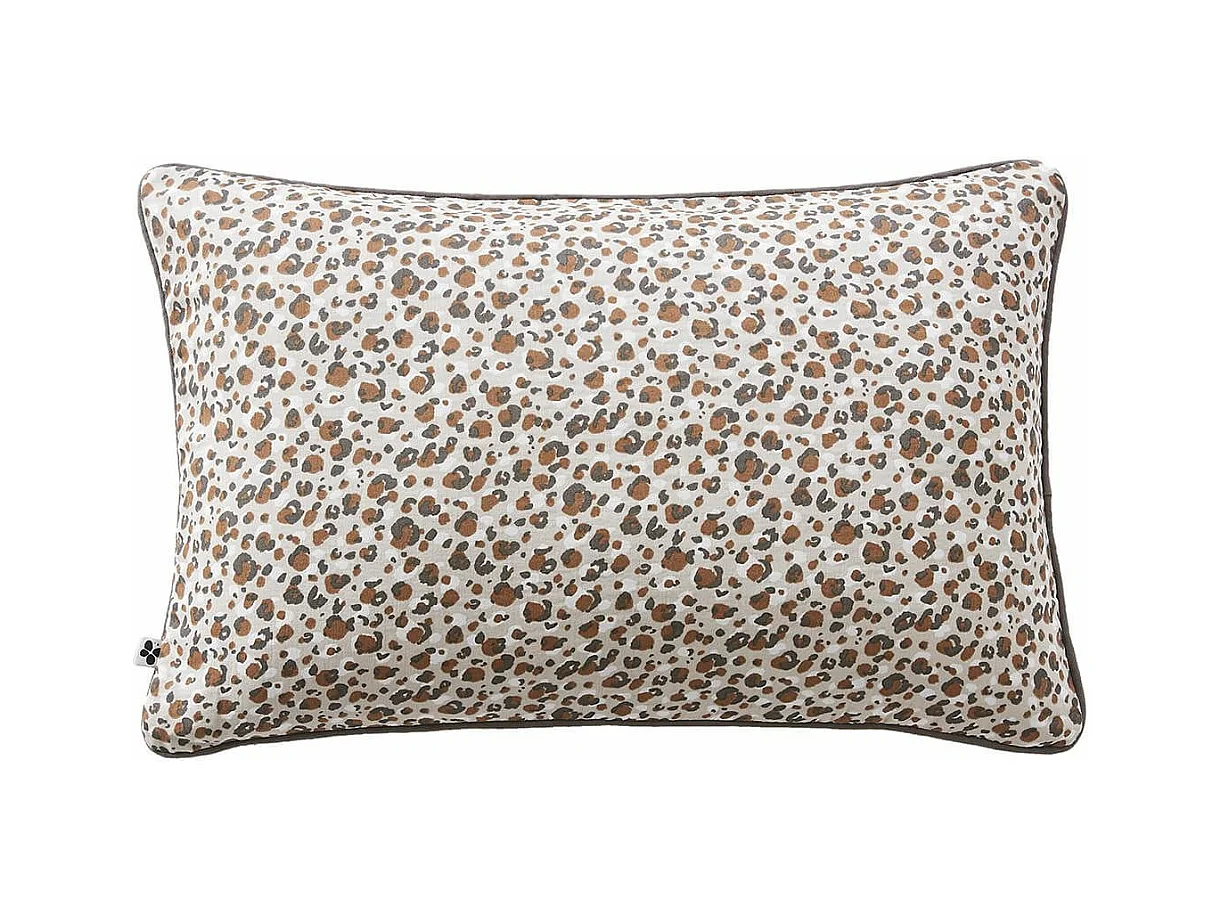 SOLENE - Coussin Déhoussable 40x60cm Gaze de Coton Imprimé Tâcheté Brun