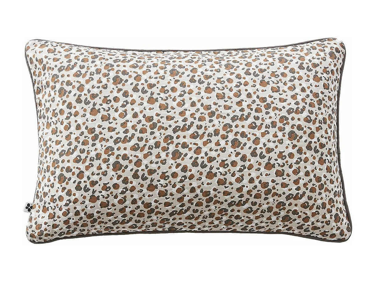 SOLENE - Coussin Déhoussable 40x60cm Gaze de Coton Imprimé Tâcheté Brun