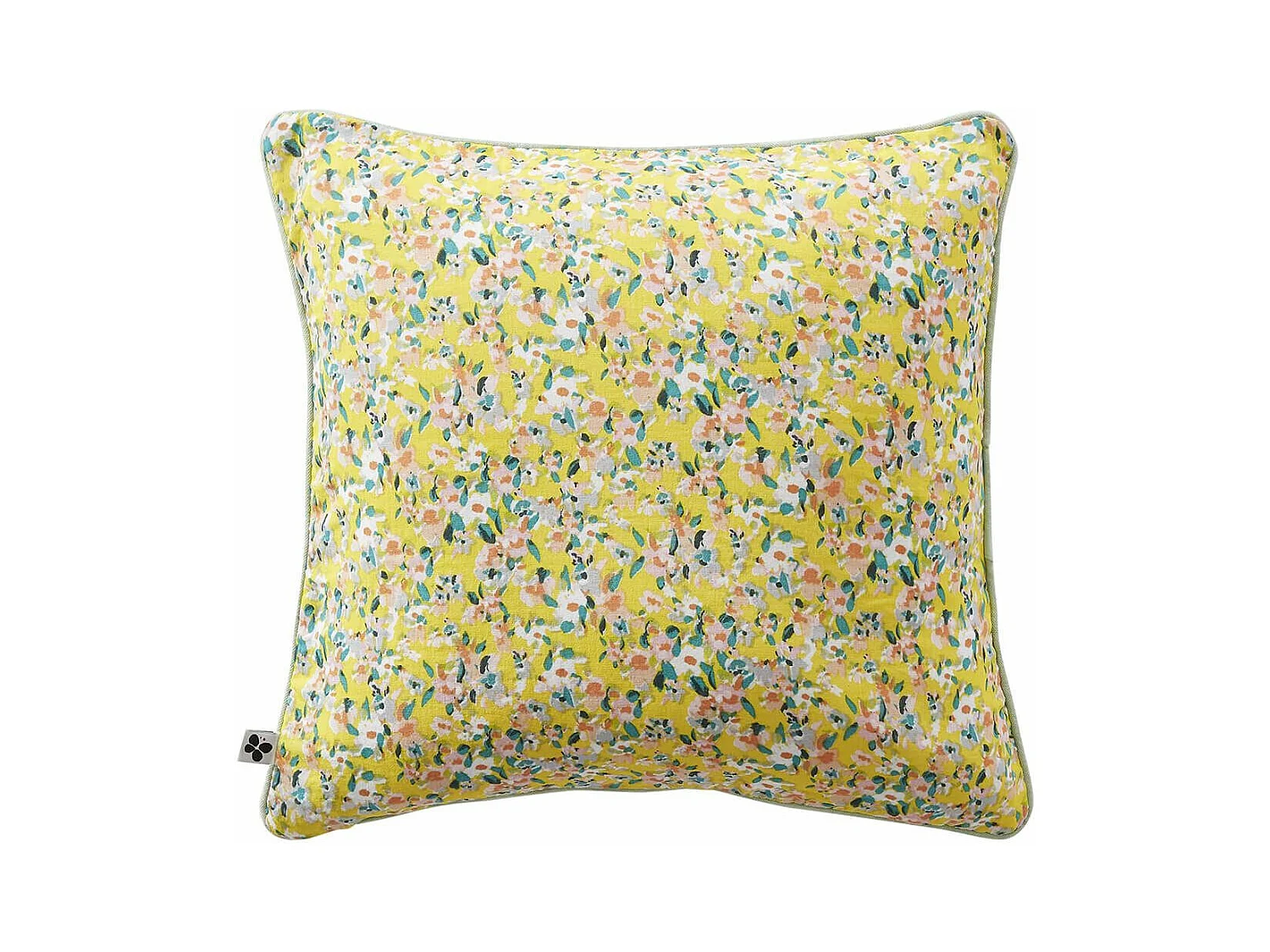 SIMONE - Coussin Déhoussable 45x45cm Gaze de Coton Jaune Imprimé Floral