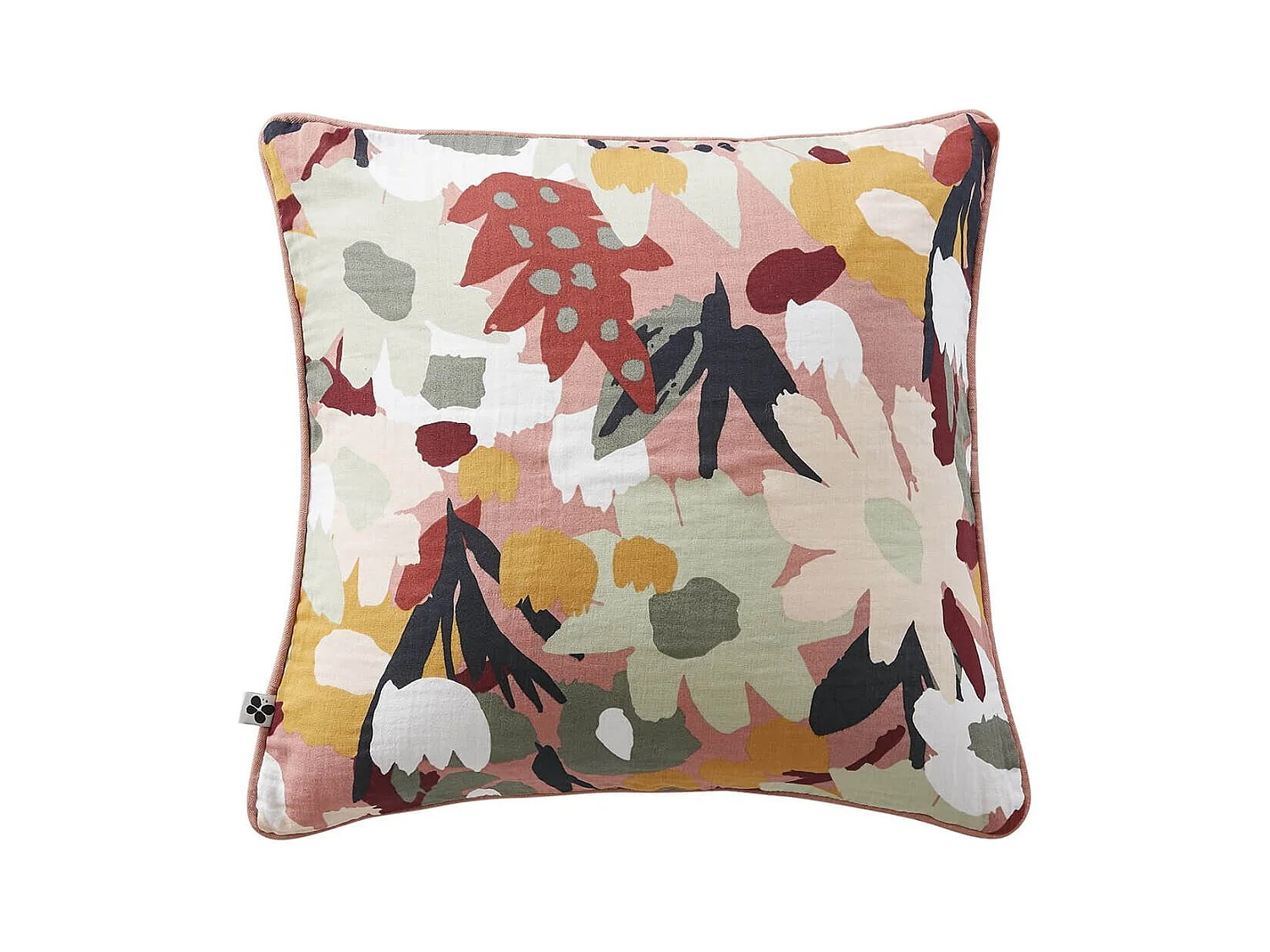 SARAH - Coussin Déhoussable 45x45cm Gaze de Coton Imprimé Rose Imprimé Floral