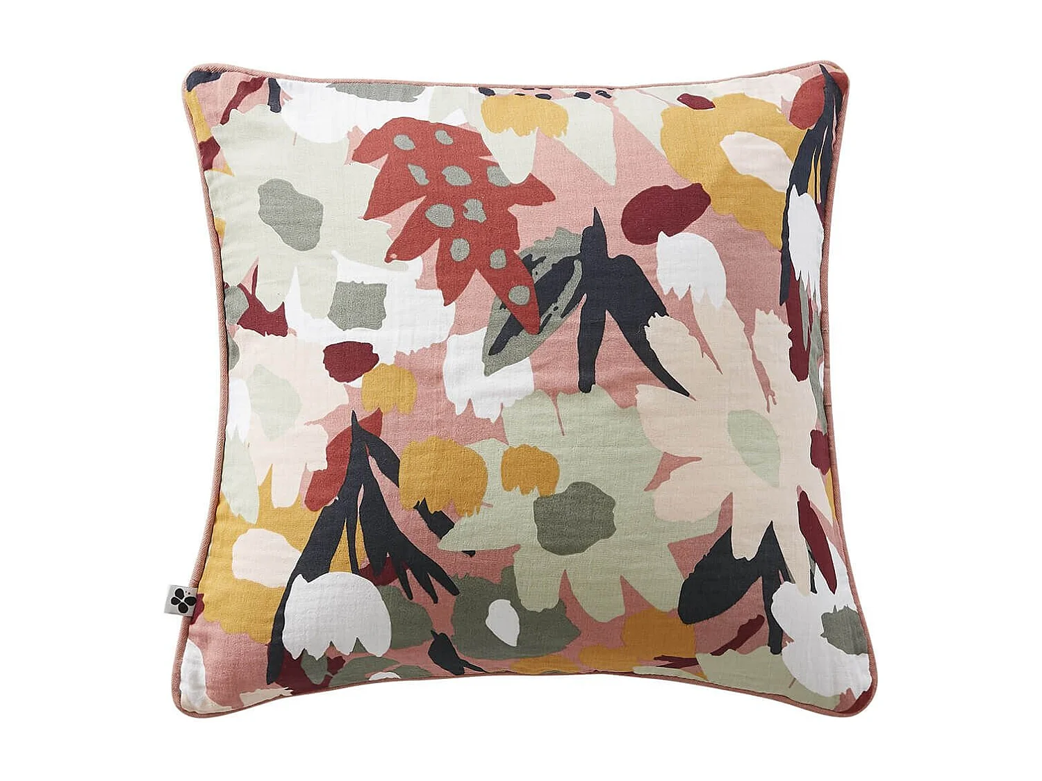 SARAH - Coussin Déhoussable 45x45cm Gaze de Coton Imprimé Rose Imprimé Floral