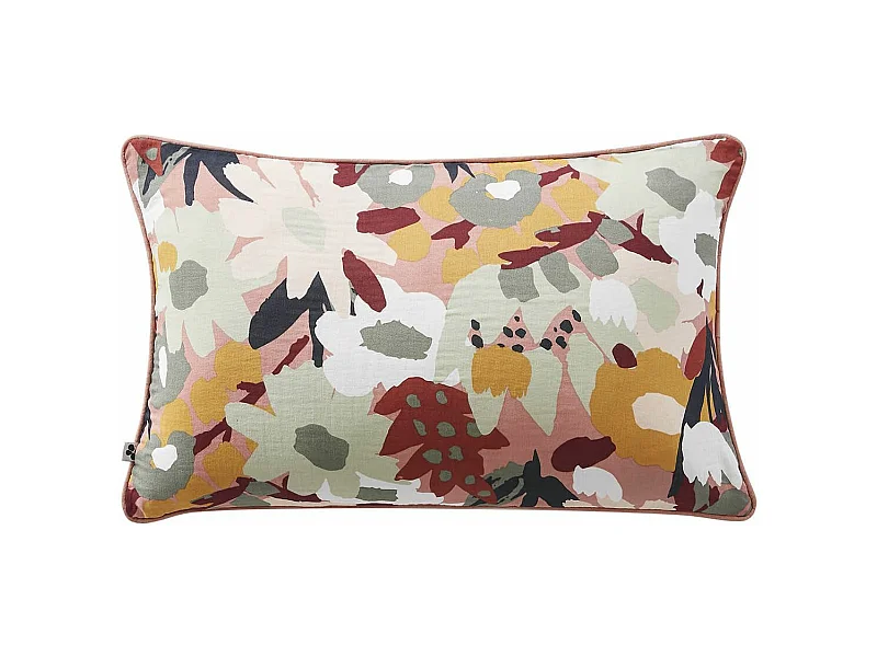 SARAH - Coussin Déhoussable 40x60cm Gaze de Coton Imprimé Rose Imprimé Floral