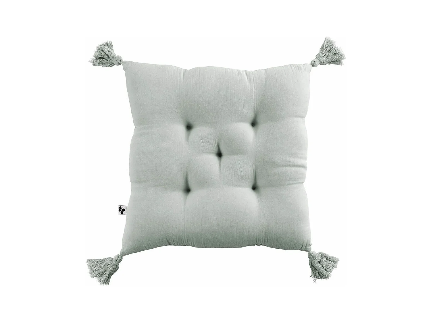 OUREA - Coussin Capitonné 40x40cm avec Pompons Gaze de Coton Eucalyptus