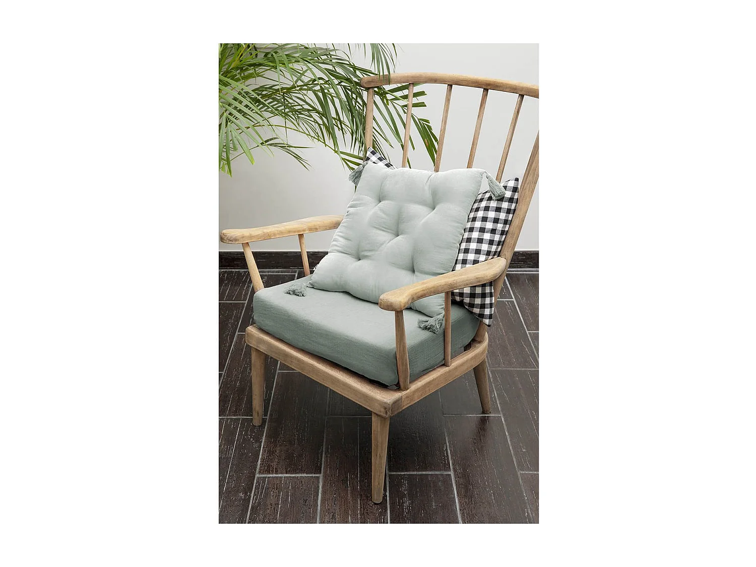 OUREA - Coussin Capitonné 40x40cm avec Pompons Gaze de Coton Eucalyptus