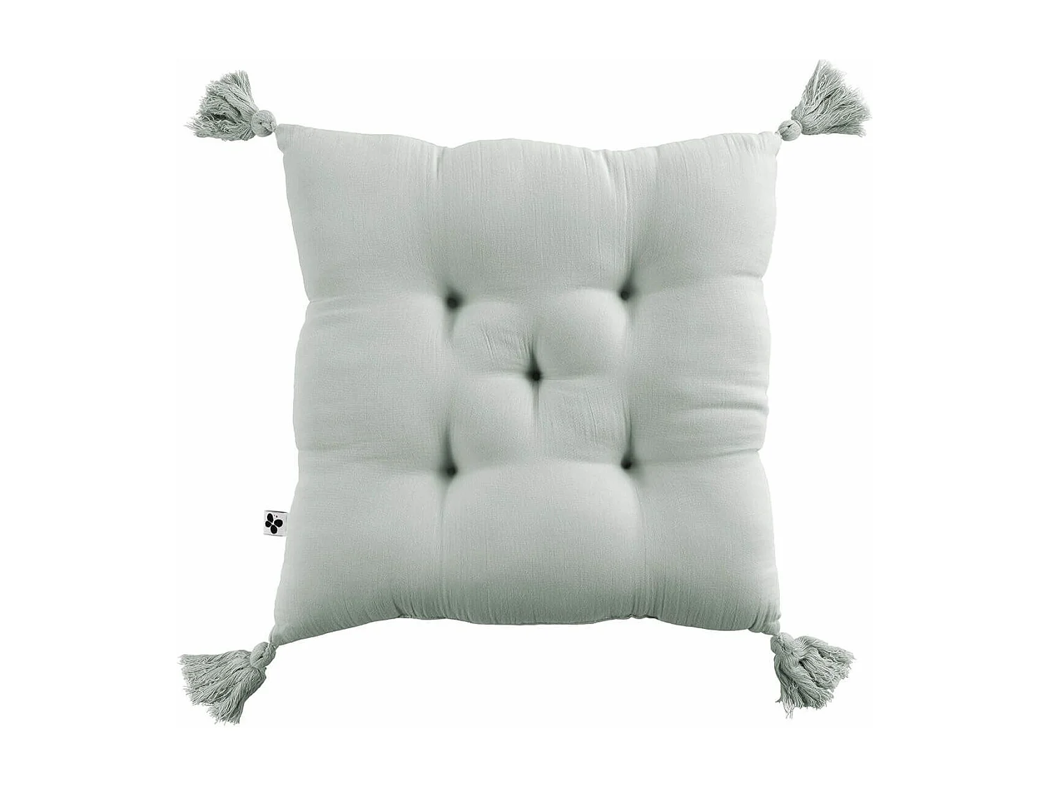 OUREA - Coussin Capitonné 40x40cm avec Pompons Gaze de Coton Eucalyptus