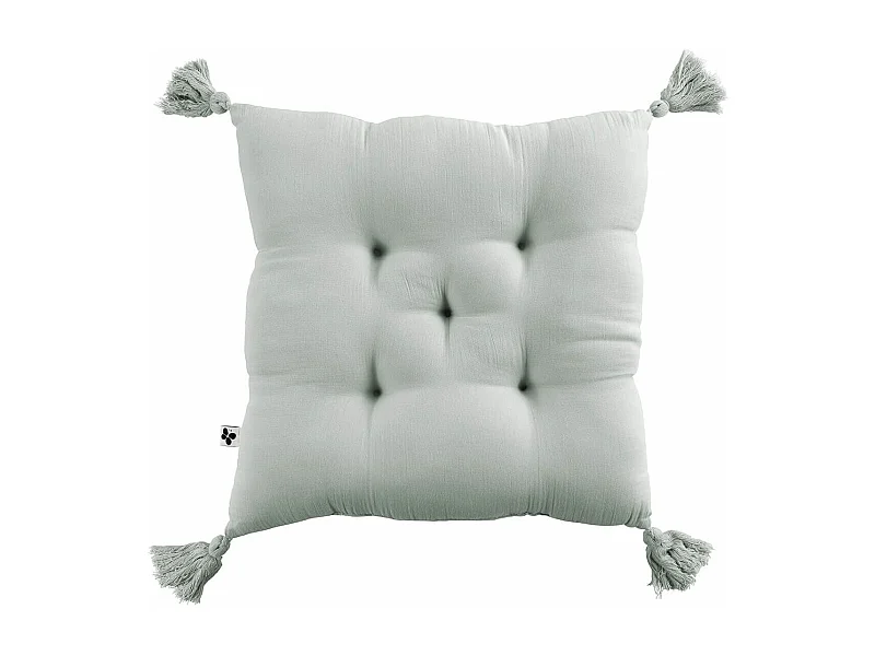 OUREA - Coussin Capitonné 40x40cm avec Pompons Gaze de Coton Eucalyptus