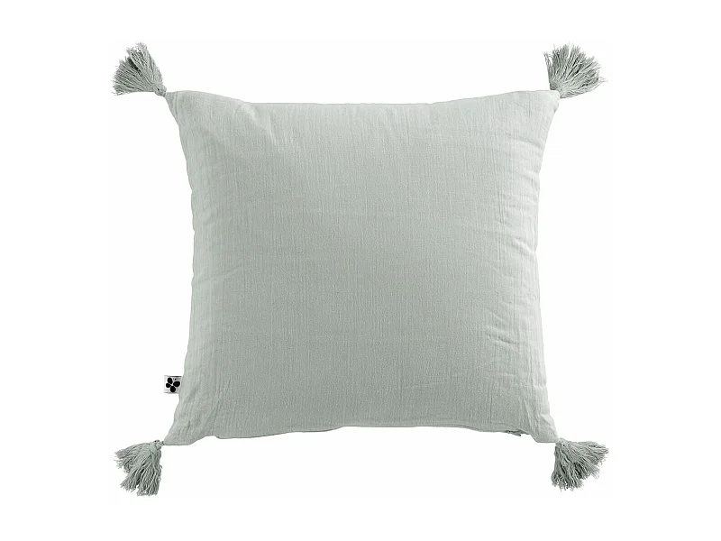 OUREA - Coussin Déhoussable 40x40cm avec Pompons Gaze de Coton Eucalyptus