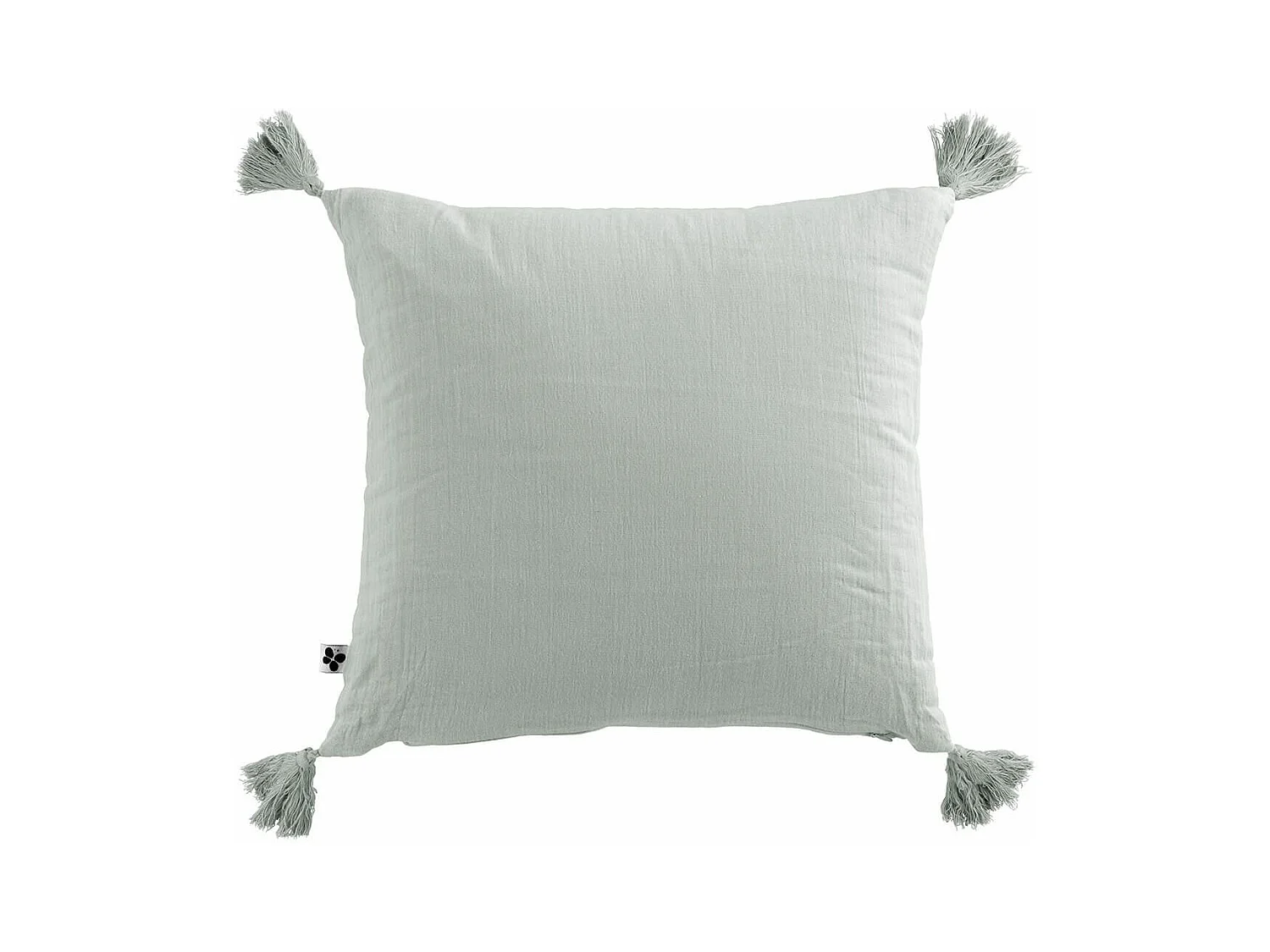 OUREA - Coussin Déhoussable 40x40cm avec Pompons Gaze de Coton Eucalyptus