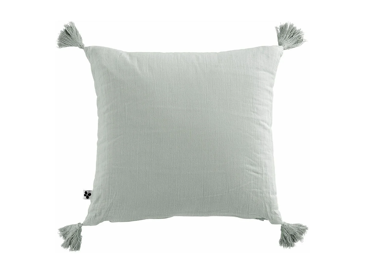 OUREA - Coussin Déhoussable 40x40cm avec Pompons Gaze de Coton Eucalyptus