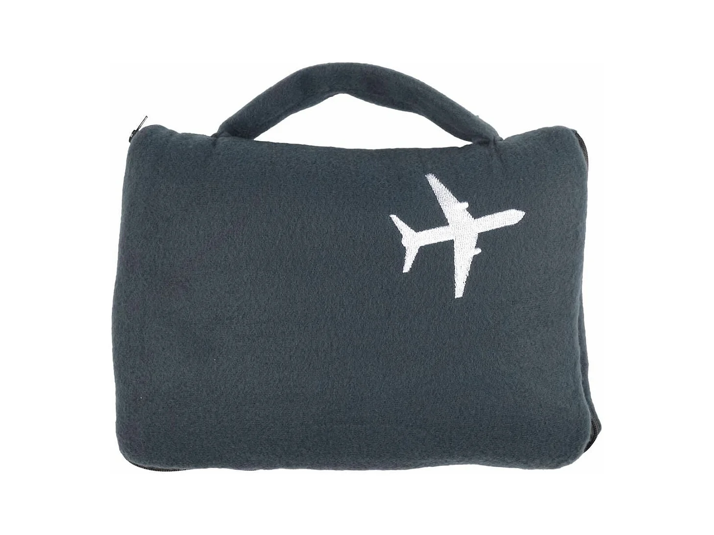 Plaid polaire de voyage rectangulaire 120x150cm en polyestère gris anthracite avec les bords surpiqués + Housse de transport
