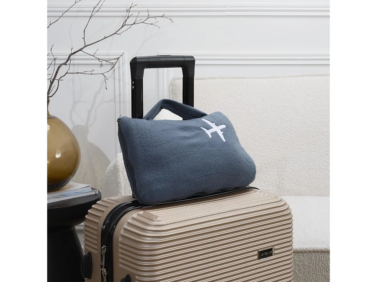 Plaid polaire de voyage 120x150cm polyester gris anthracite avec les bords surpiqués + Housse de transport - COSYAIR