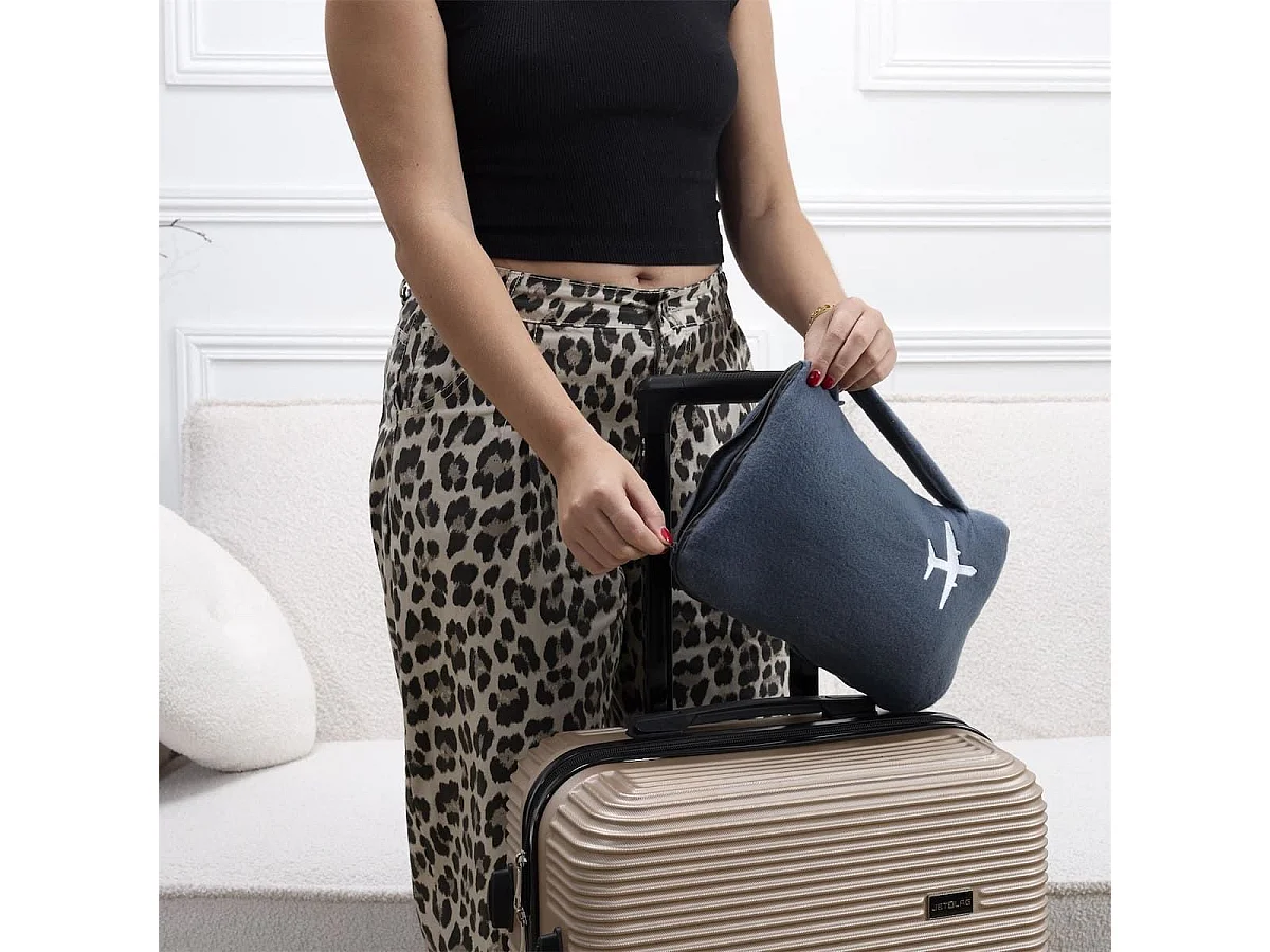 Plaid polaire de voyage 120x150cm polyester gris anthracite avec les bords surpiqués + Housse de transport - COSYAIR