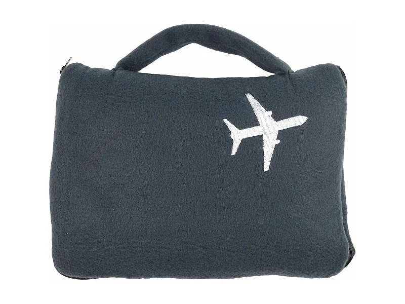 Plaid polaire de voyage 120x150cm polyester gris anthracite avec les bords surpiqués + Housse de transport - COSYAIR