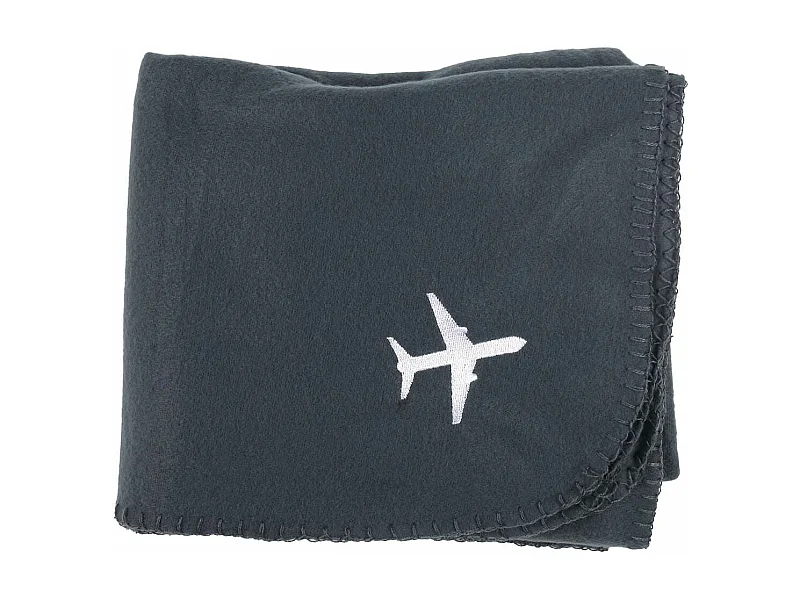 Plaid polaire de voyage rectangulaire 120x150cm en polyester gris anthracite avec les bords surpiqués - COSYAIR