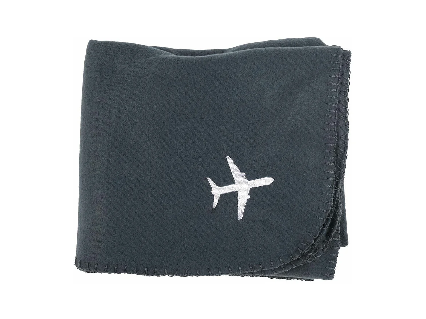 Plaid polaire de voyage rectangulaire 120x150cm en polyestère gris anthracite avec les bords surpiqués