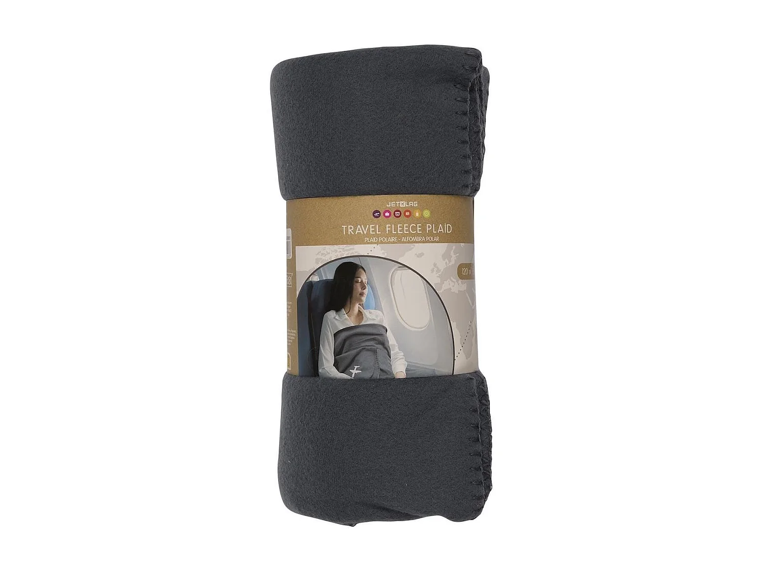 Plaid polaire de voyage rectangulaire 120x150cm en polyester gris anthracite avec les bords surpiqués - COSYAIR