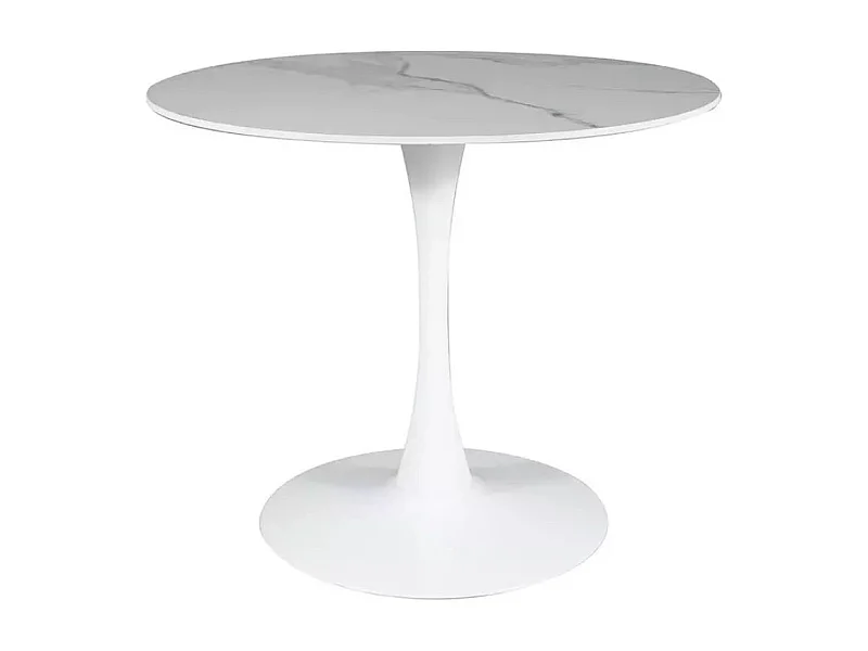 Table ronde blanche 90 cm avec plateau céramique Omega