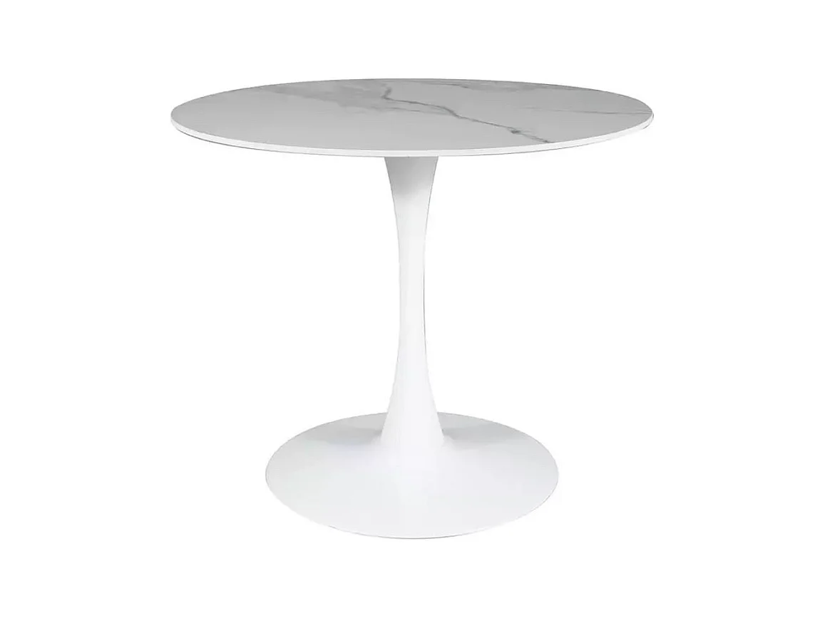 Mesa redonda blanca de 90 cm con tapa de cerámica Omega