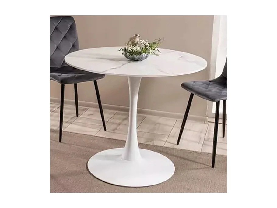 Mesa redonda blanca de 90 cm con tapa de cerámica Omega