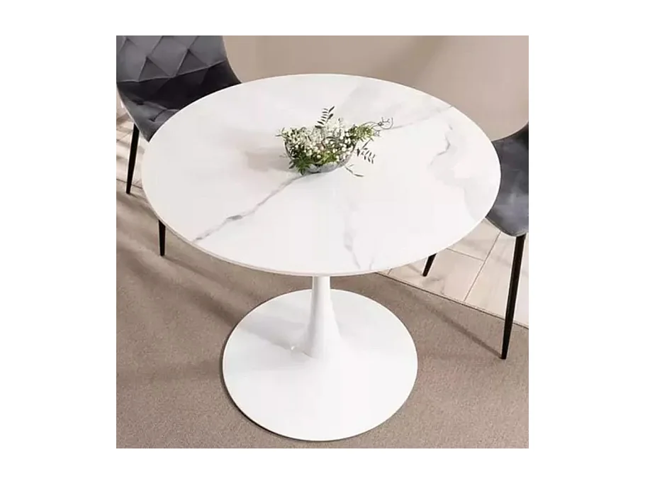 Mesa redonda blanca de 90 cm con tapa de cerámica Omega