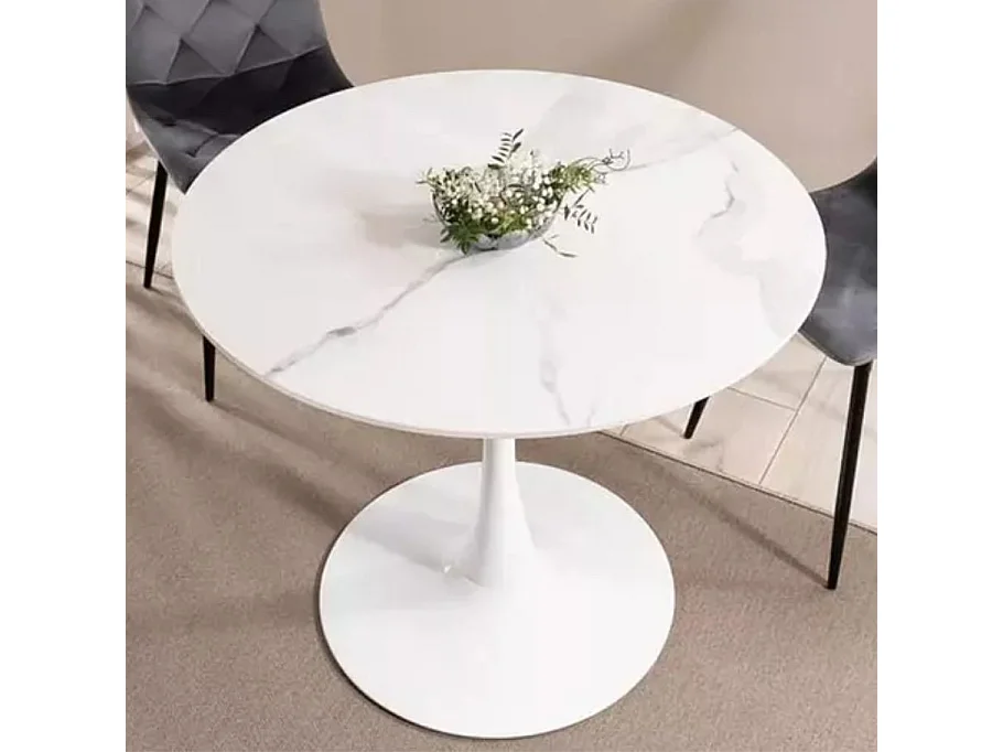 Table ronde blanche 90 cm avec plateau céramique Omega