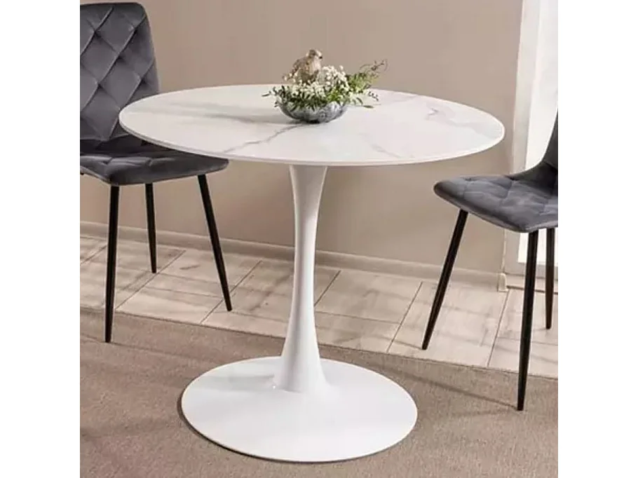 Table ronde blanche 90 cm avec plateau céramique Omega