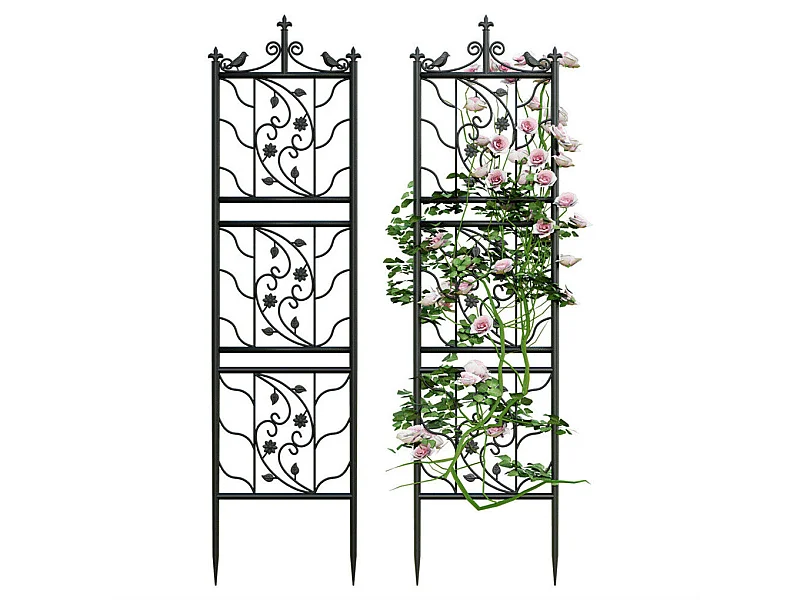 Metallspalier Unho, 2er-Set, rostfreies Spalier für Kletterpflanzen, 195 x 50 cm, Gartenspalier, Gartendekoration, schwarz