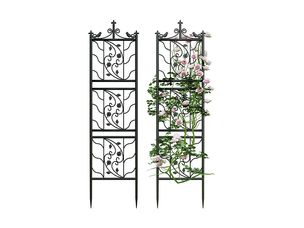 Kratka metalowa Unho, zestaw 2 sztuk, antykorozyjna kratka do roślin pnących, 195 x 50 cm, kratka ogrodowa, dekoracja ogrodu, czarna