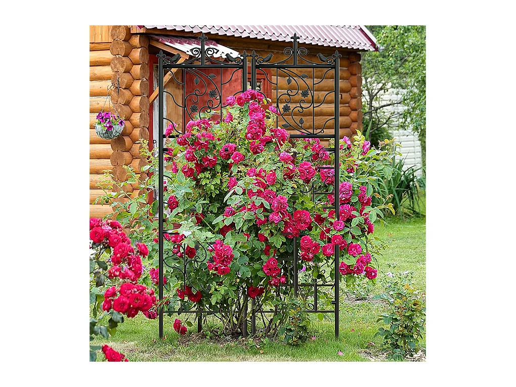 Kratka metalowa Unho, zestaw 2 sztuk, antykorozyjna kratka do roślin pnących, 195 x 50 cm, kratka ogrodowa, dekoracja ogrodu, czarna