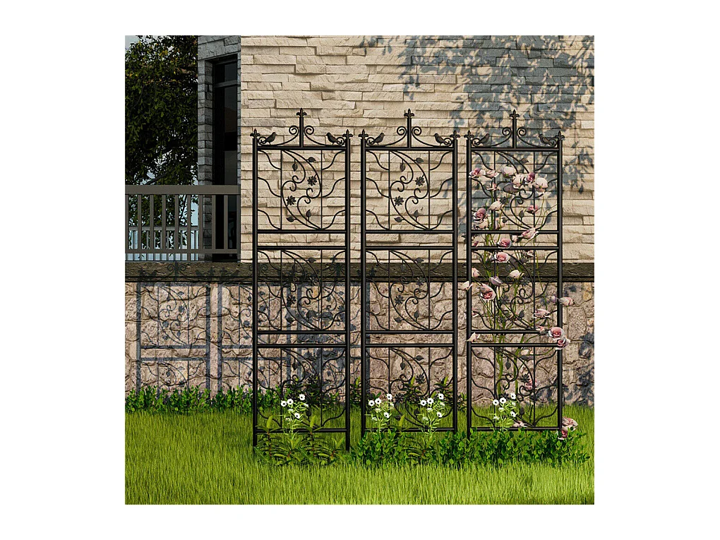 Kratka metalowa Unho, zestaw 2 sztuk, antykorozyjna kratka do roślin pnących, 195 x 50 cm, kratka ogrodowa, dekoracja ogrodu, czarna