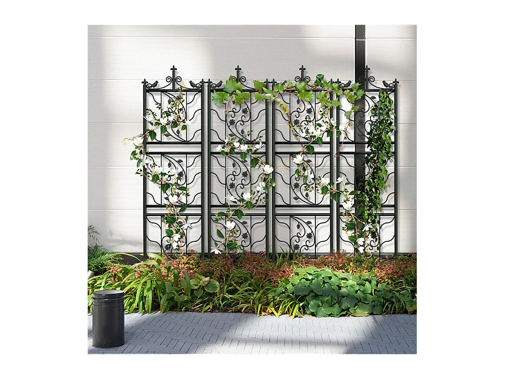 Kratka metalowa Unho, zestaw 2 sztuk, antykorozyjna kratka do roślin pnących, 195 x 50 cm, kratka ogrodowa, dekoracja ogrodu, czarna