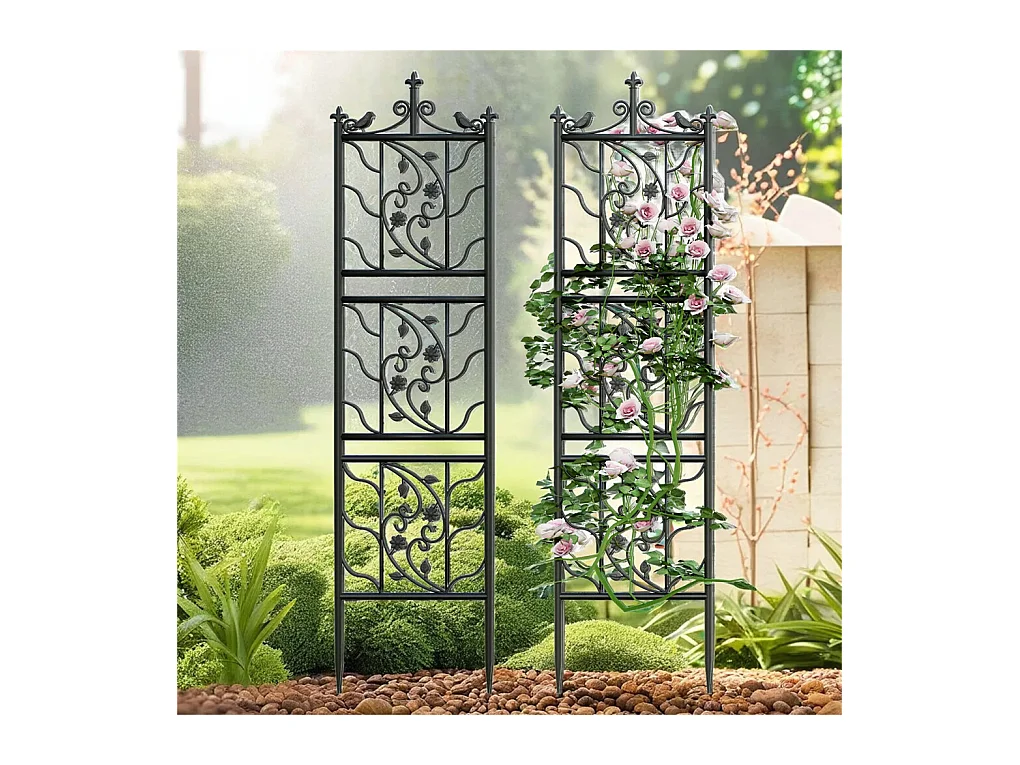 Kratka metalowa Unho, zestaw 2 sztuk, antykorozyjna kratka do roślin pnących, 195 x 50 cm, kratka ogrodowa, dekoracja ogrodu, czarna