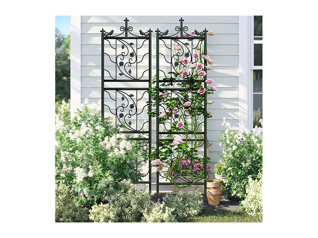 Kratka metalowa Unho, zestaw 2 sztuk, antykorozyjna kratka do roślin pnących, 195 x 50 cm, kratka ogrodowa, dekoracja ogrodu, czarna