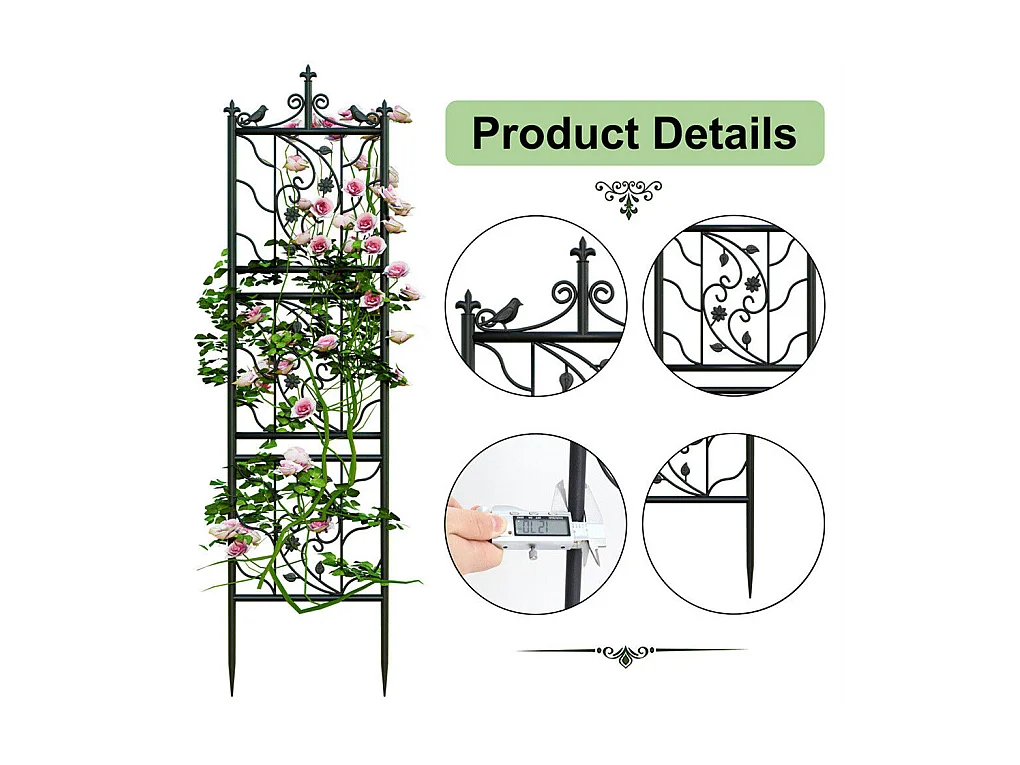 Kratka metalowa Unho, zestaw 2 sztuk, antykorozyjna kratka do roślin pnących, 195 x 50 cm, kratka ogrodowa, dekoracja ogrodu, czarna